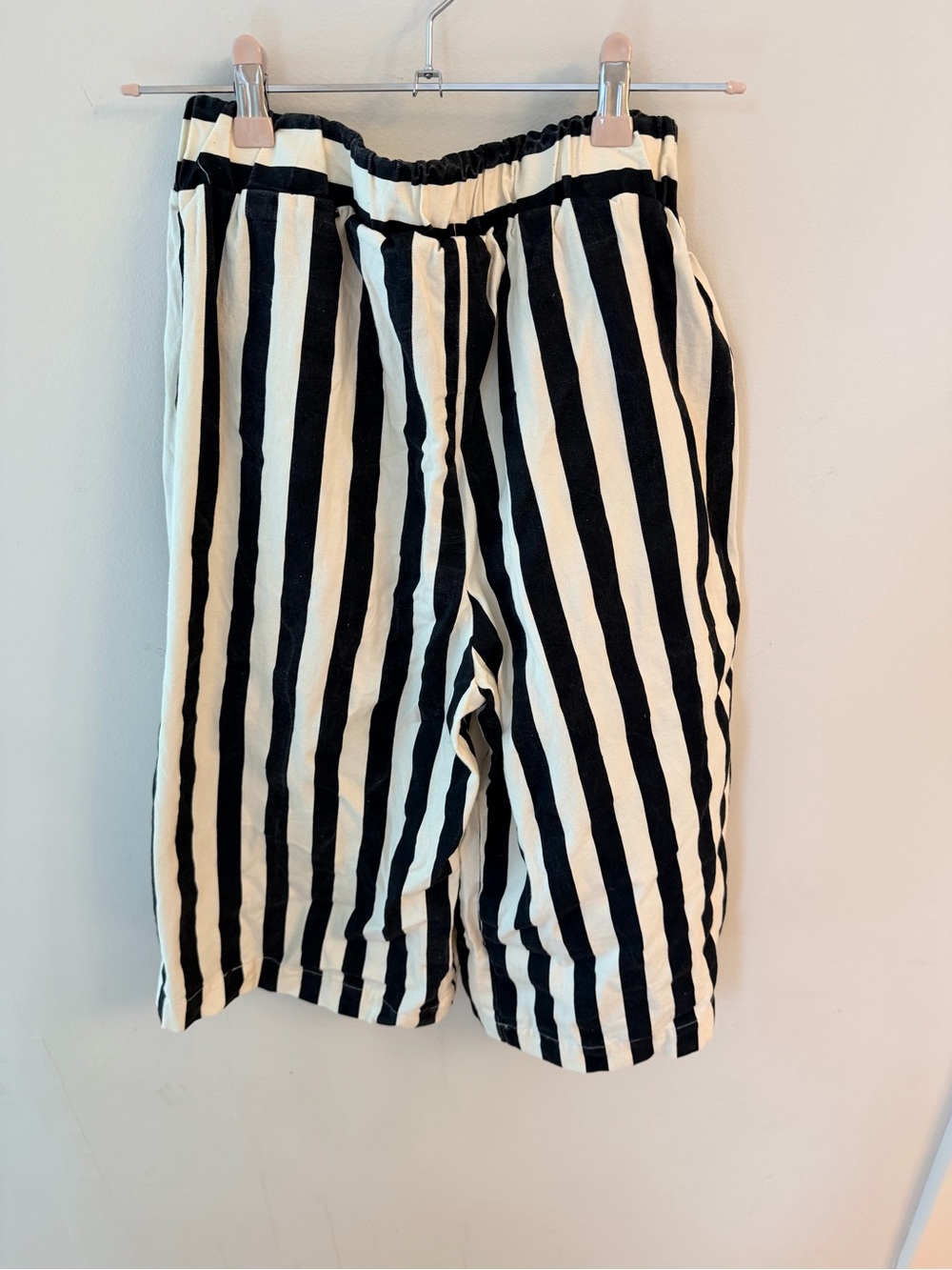 Handmade Striped Black and Cream culottes Waist Tie- heavyweight cotton - Picture 4 of 5